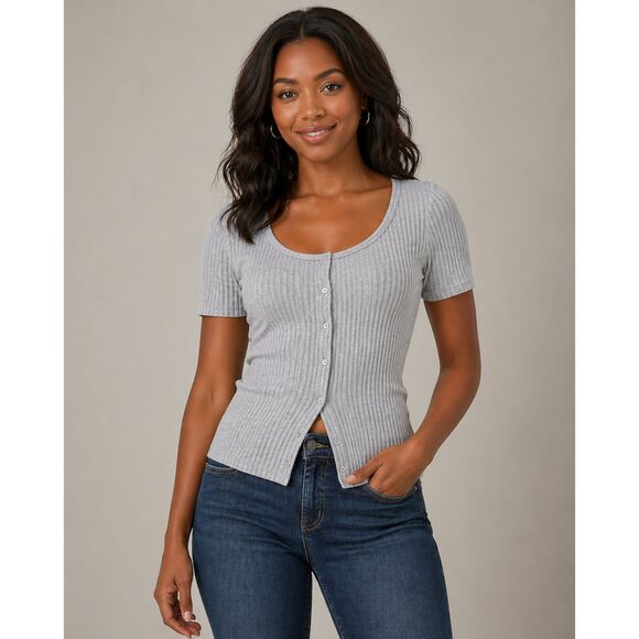 GAP Tops - GAP Ribbed Button Front Top XS Gray